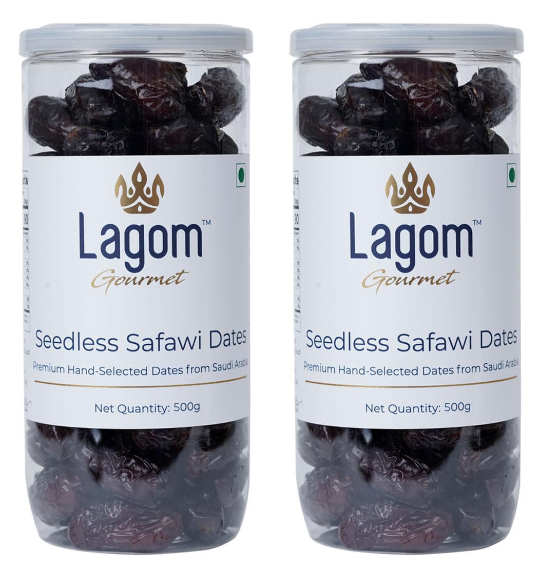 Lagom Gourmet Seedless Safawi Dates 1 kg | Premium Dry Fruits | All-Natural | No Added Sugar | No Preservatives | Gluten-Free | Vegan | Non-GMO | Khajur/Khajoor/Khejur
