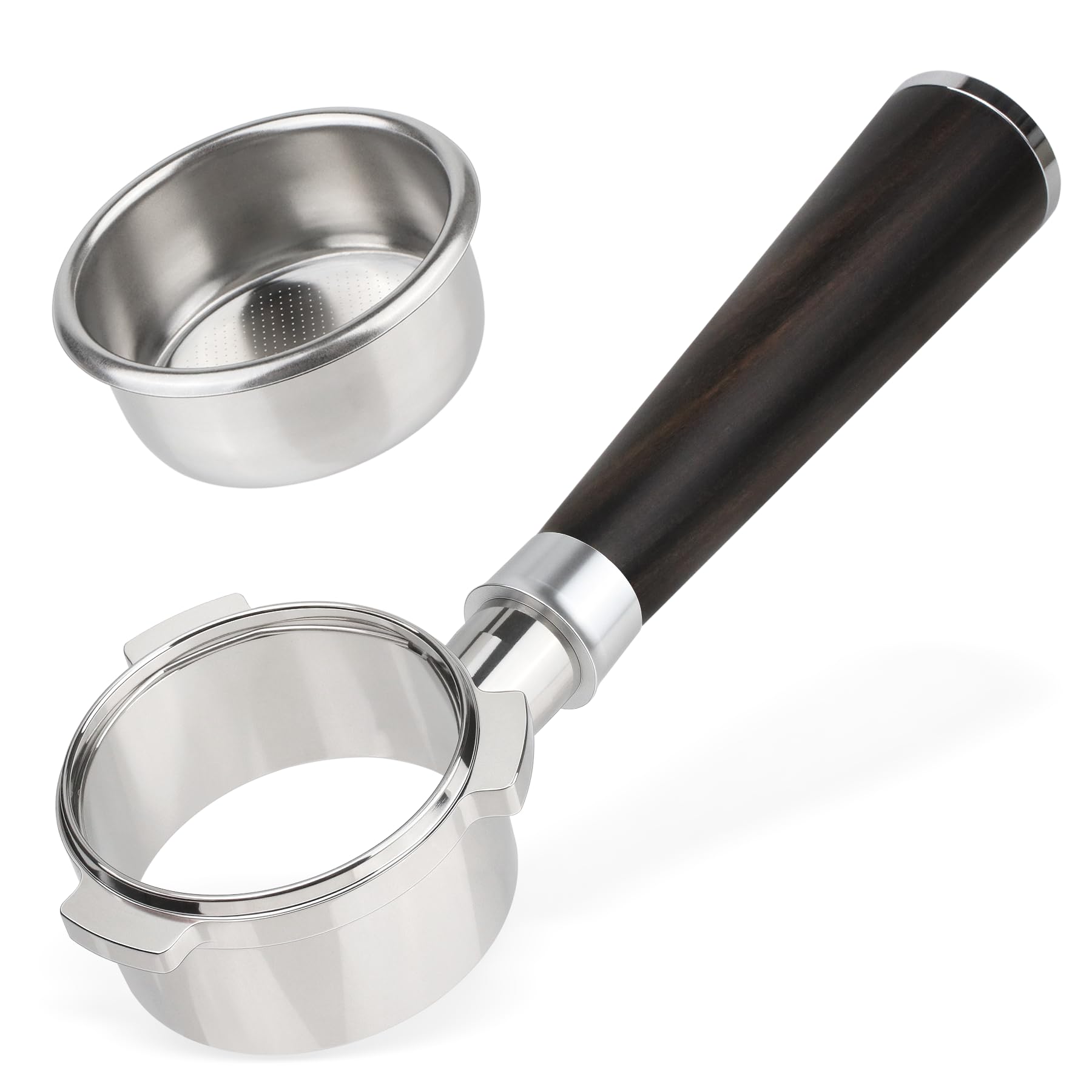 Portafiltro senza fondo da 54 mm per macchine Breville serie 8 | Cestello filtro incluso | Portafiltro da 54 mm con manico in legno massello adatto a Breville Barista Express