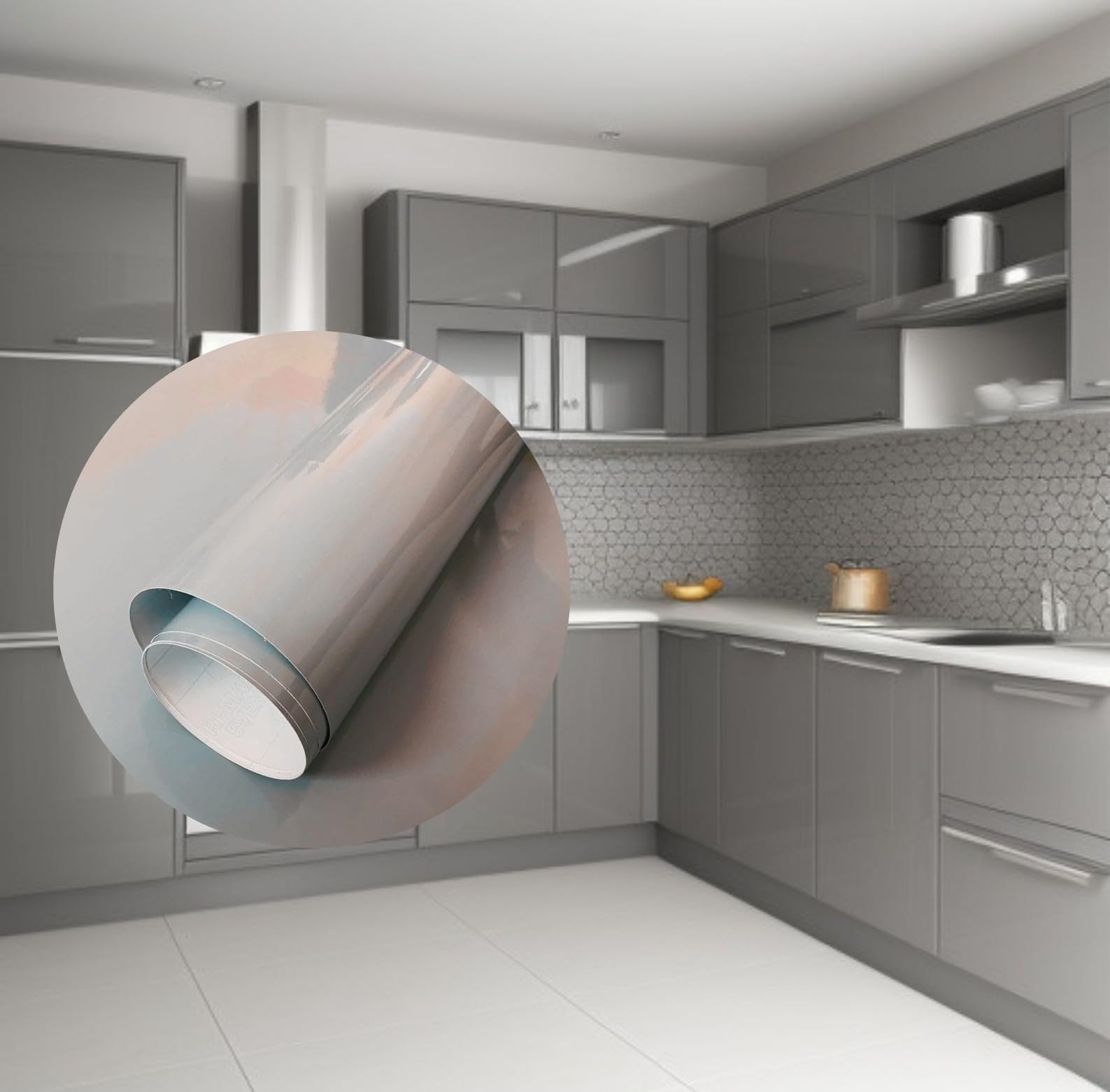 HOME13™ Light Grey Glossy Wallpaper Peel & Stick Wallpaper Self - Adhesive Removable Vinyl Wallpaper for Kitchen Cabinet Furniture Countertop Waterproof Wallpaper (24x175 Inch) (B09VGPFCCN) Amazon Price History, Amazon Price Tracker