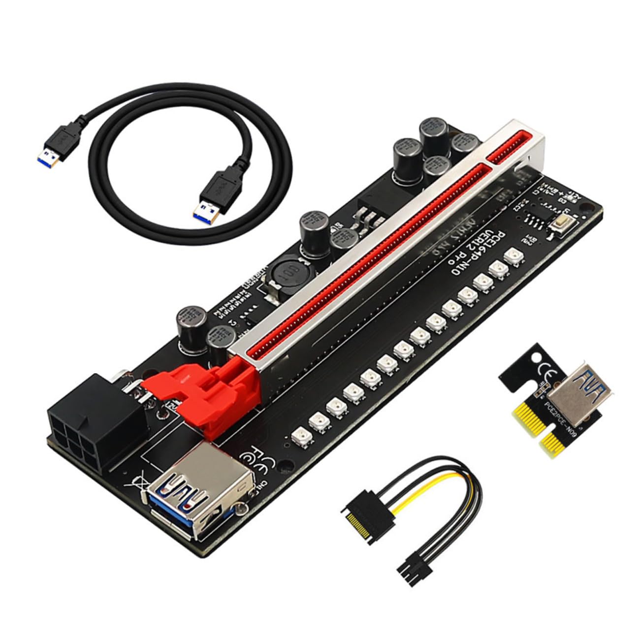 SOLUSTRE 1set Pcie Riser to Mining Graphic Card Extension Cable Connectors Fixed Buckle Led Indicator Professional Workmanship Compatible Gpu Slot