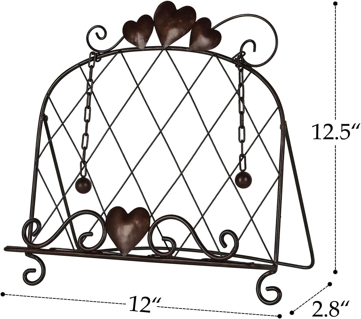 Vintage Metal Cookbook Stand, 2 Weighted Chains, 12.52" Tall