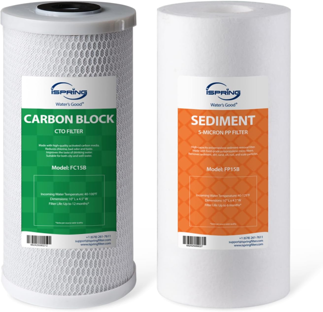 F2WGB21B Whole House 4.5"x10" Water Filtration High Capacity Sediment and CTO Carbon Block Water Filter Replacement Cartridge Pack Set, Model: WGB21B