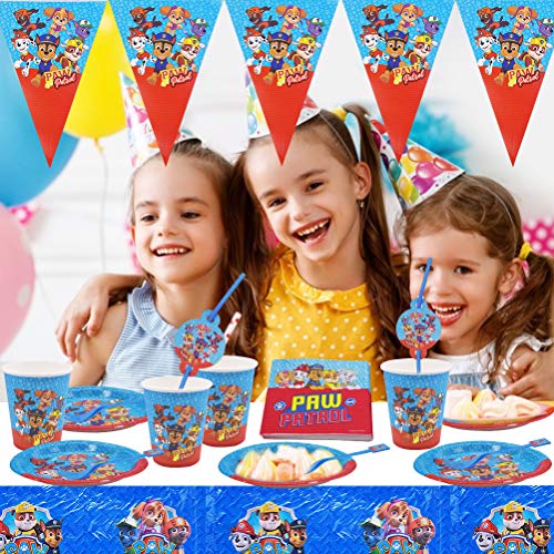 ZSWQ Paw Patrol feestartikelen, feestservies, papieren borden, servetten, bekers, rietjes, verjaardag decoratie set… - Image 6