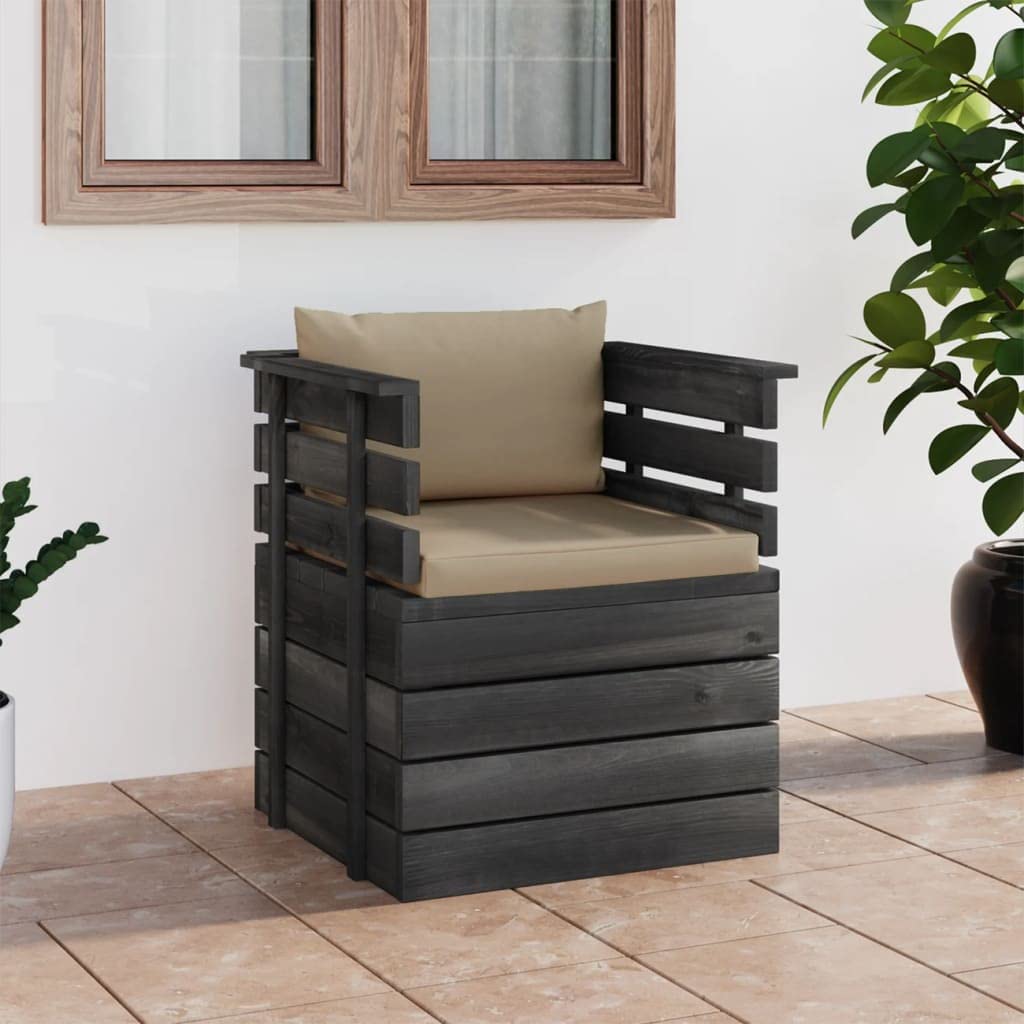 homiuse Sillón de Jardín con Cojines Madera Maciza de Pino Beige 70x65x71,5 cm Sillón de Salón Diseño de Palets Atemporal Asiento de Patio Requiere Poco Mantenimiento Porche