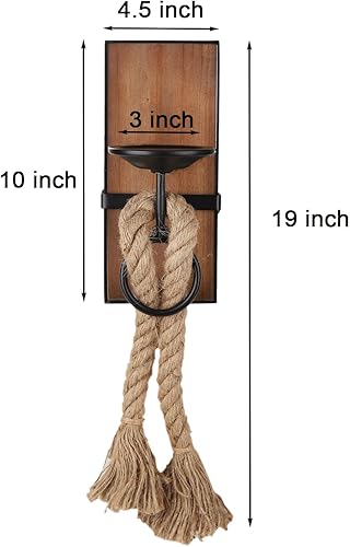 Miniatura 3 de Candelabro de pared negro de metal y madera para colgar velas de pared y decoración de cuerda de cáñamo, para el hogar, sala de estar, baño,