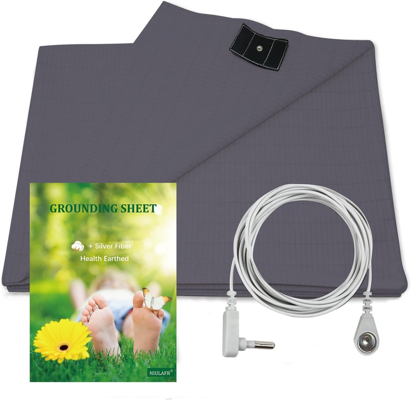 Grounding Sheet with Grounding Cord,Made with Premium Cotton and Pure Silver Fiber, Fabric,Achieve Healthy Sleep (Gray, Twin(39"x75"))