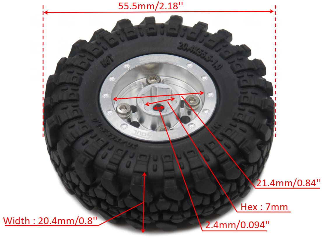 Cerchioni Regolabili Offset 1.0 Beadlock Esagonali 7mm per RC