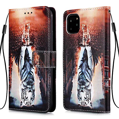 Nadoli Flip Custodia per iPhone 11 6.1',Colorato Gatto Tigre Premium Pu Pelle con Interno Tpu Supporto Stand Libro Porta Carte Portafoglio Cover Case per iPhone 11 6.1'