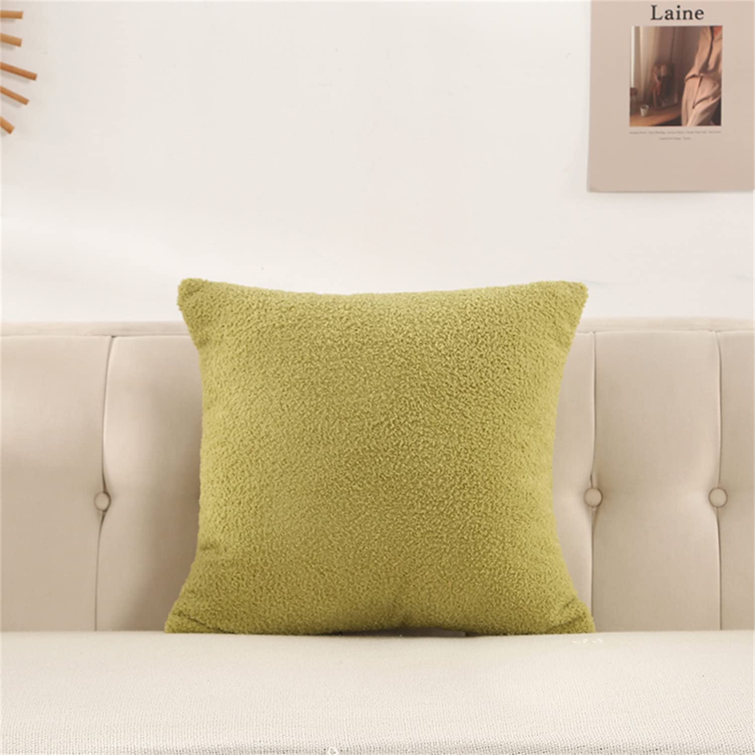 Fundas de cojín de forro polar de peluche, fundas de almohada cuadradas, fundas de almohada decorativas, para sofá sala de estar (verde mostaza, 45 x 45 cm (juego de 8))