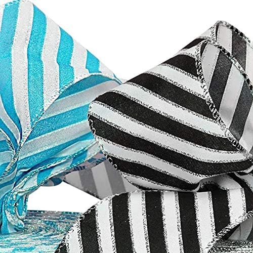 Black and White Diagonal Stripe Wired Satin Ribbon 2 1/2" X 25 Yards