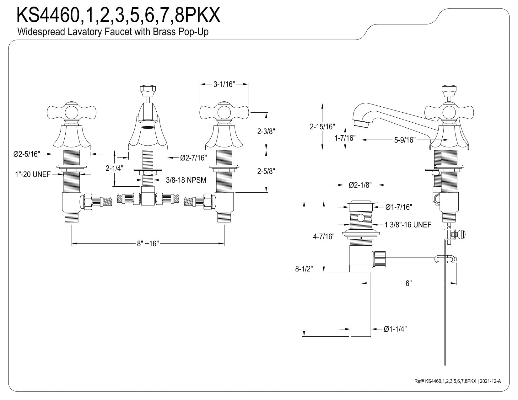 Kingston Brass KS4468PKX Metropolitan - Rubinetto per lavabo con scarico a scomparsa, in nichel satinato
