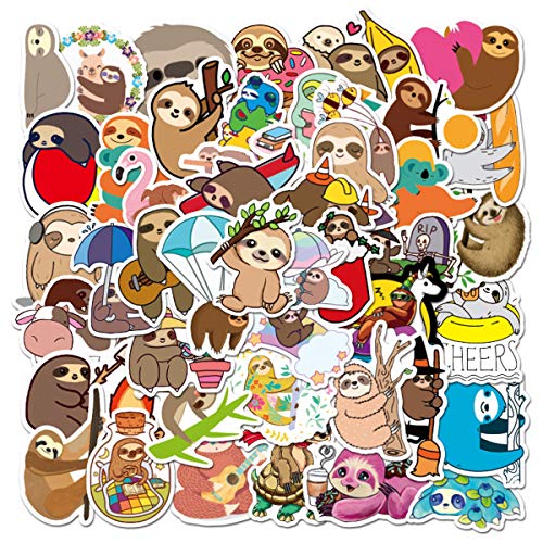 Water Bottle Cute Sloth Stickers 50pcs Lovely Boy and Girl Stickers Laptop Water Bottle Luggage Snowboard Bicycle Skateboard Decal for Kids Teens Waterproof Stickers