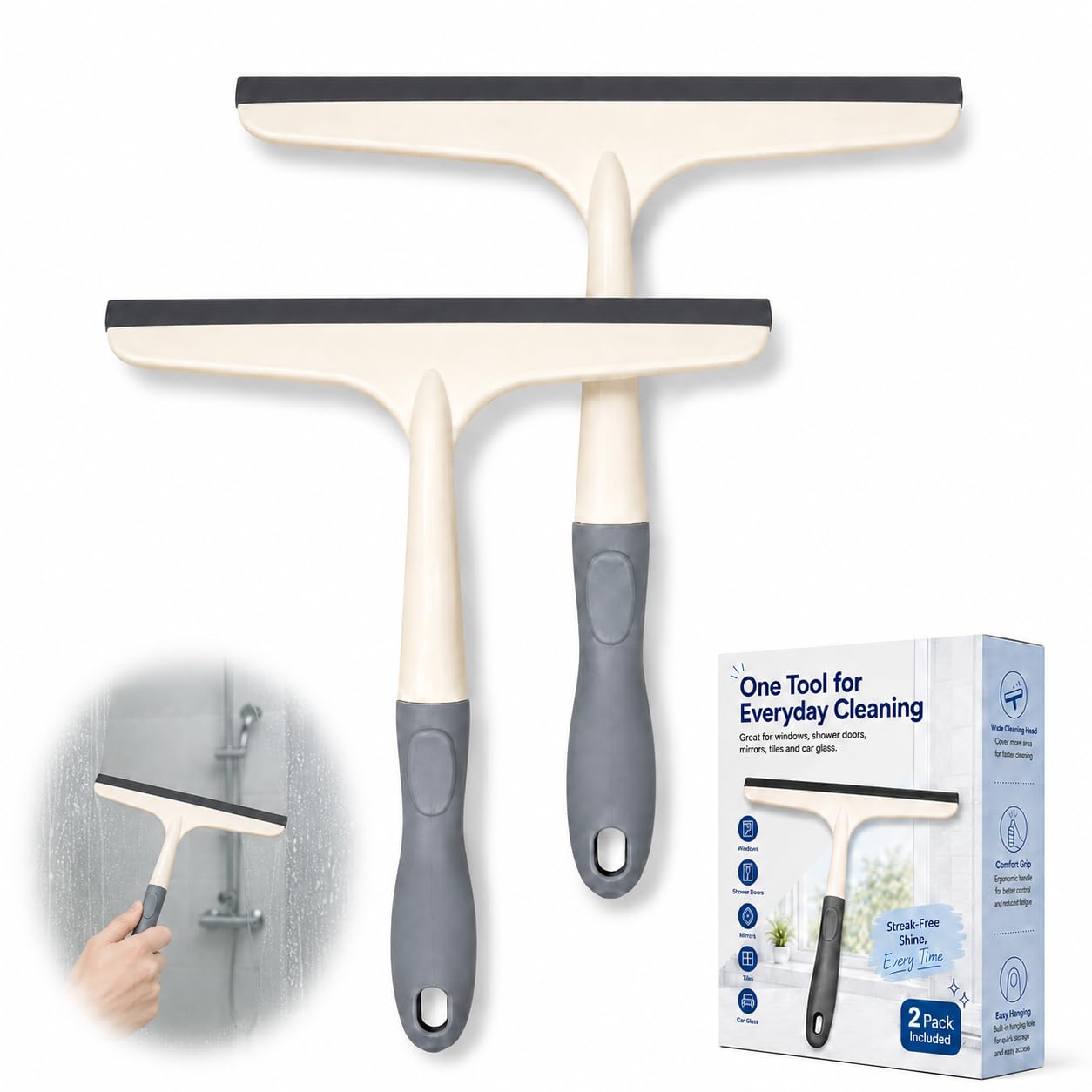 Pnrskter Shower Squeegee 2 Pack, Window Squeegee