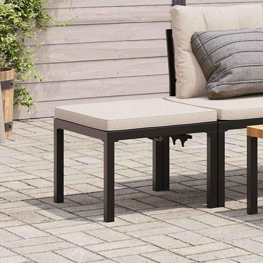 Taboret ogrodowy z poduszką ze stali malowanej proszkowo, czarny, 55 x 55 x 39,5 cm, 3-stopniowa regulacja wysokości, nośność 110 kg, na taras, balkon, patio, salon