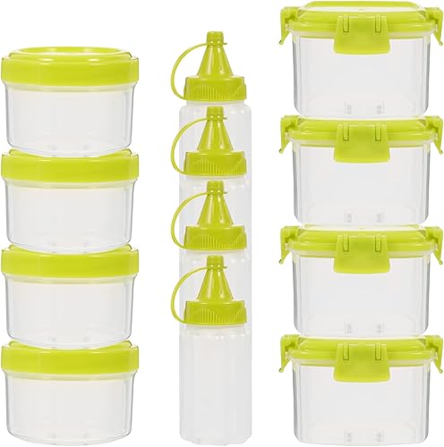 Luxshiny Juego de 12 cajas de salsa, contenedores reutilizables para condimentos, botella de exprimir reutilizable, mini botellas de salsa para