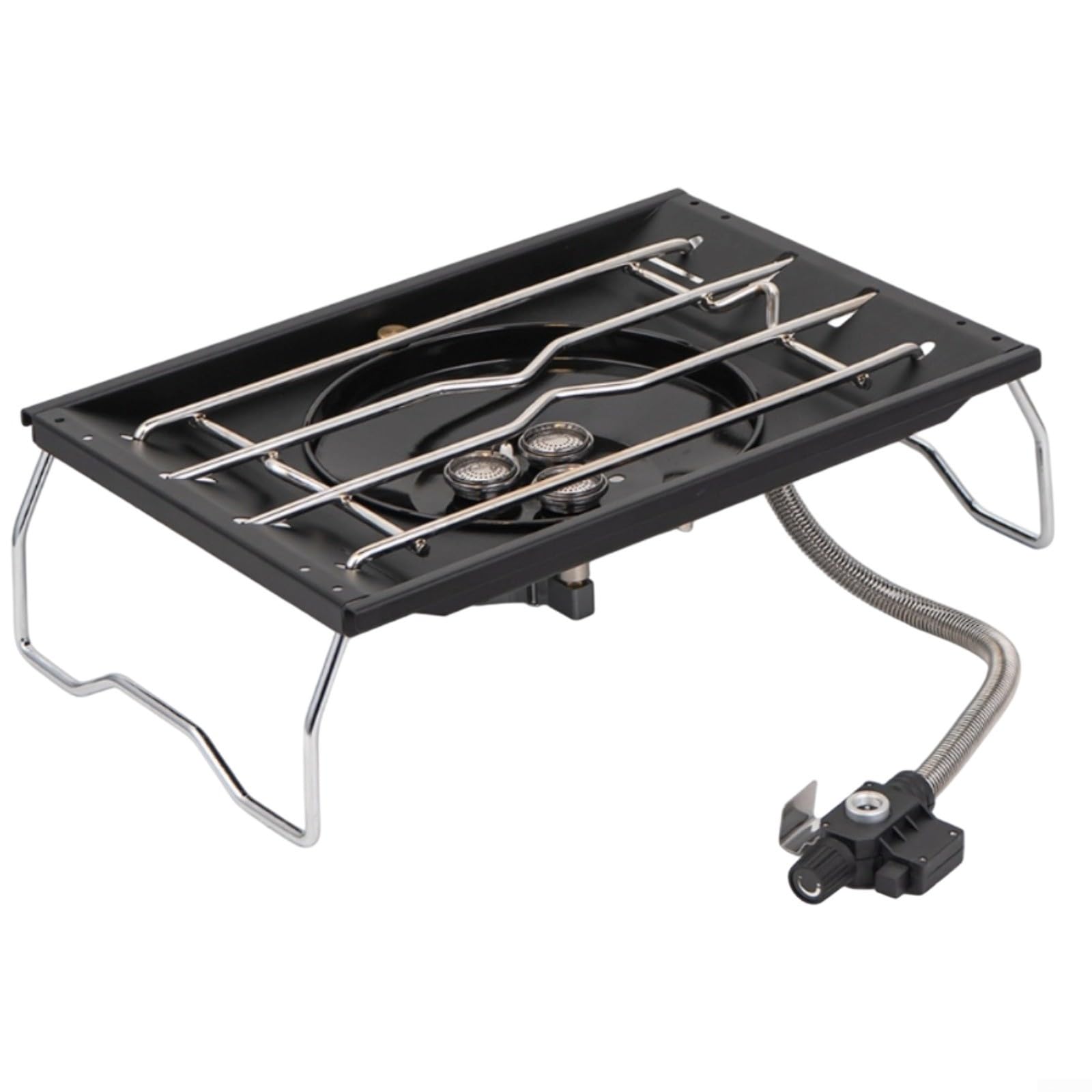 Tragbarer Campingkocher mit winddichtem Schild, faltbarer Gasherd für IGT Tischplatte, Edelstahl-Grill zum Wandern, Picknick (schwarz)