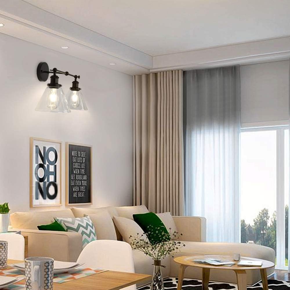 Exсluѕіvе Sресіаl LMSOD 2 Lights Bathroom Vanity Lights, Black Industrial Farmhouse Wall Light Fixture with Clear Glass Shade (2-Light) Gеt Chеар Prісе LMSOD 2 Lights Bathroom Vanity Lights, Black Industrial Farmhouse Wall Light Fixture with Clear Glass Shade (2-Light)