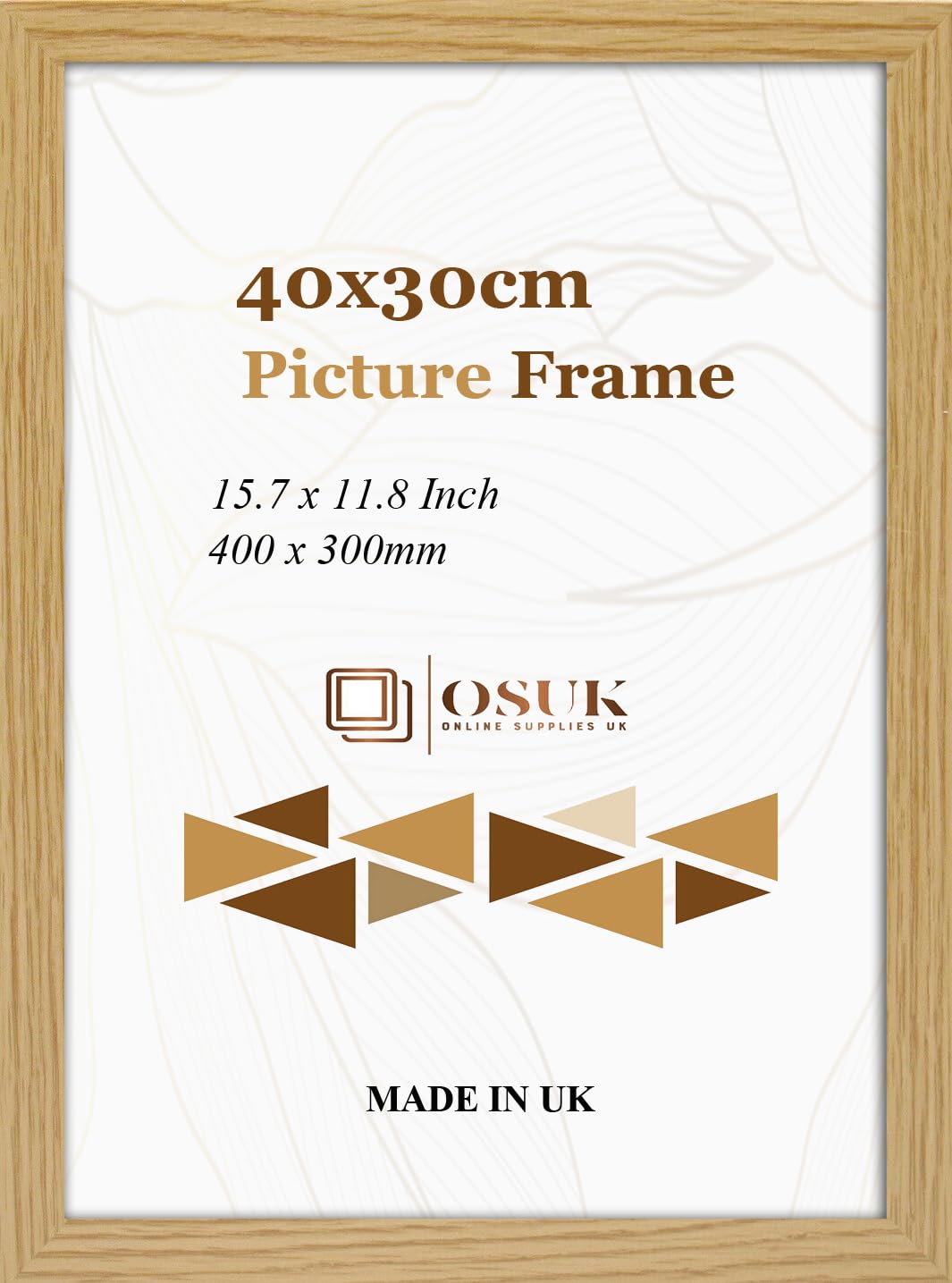 OSUK Limited 30x40 cm Oak Poster Frame - Large Oak Picture Frames 15.7x 11.8 Inch (40cm x 30cm) - 300 x 400mm Wooden Frames With Safe Perspex Front & Wall Mounting