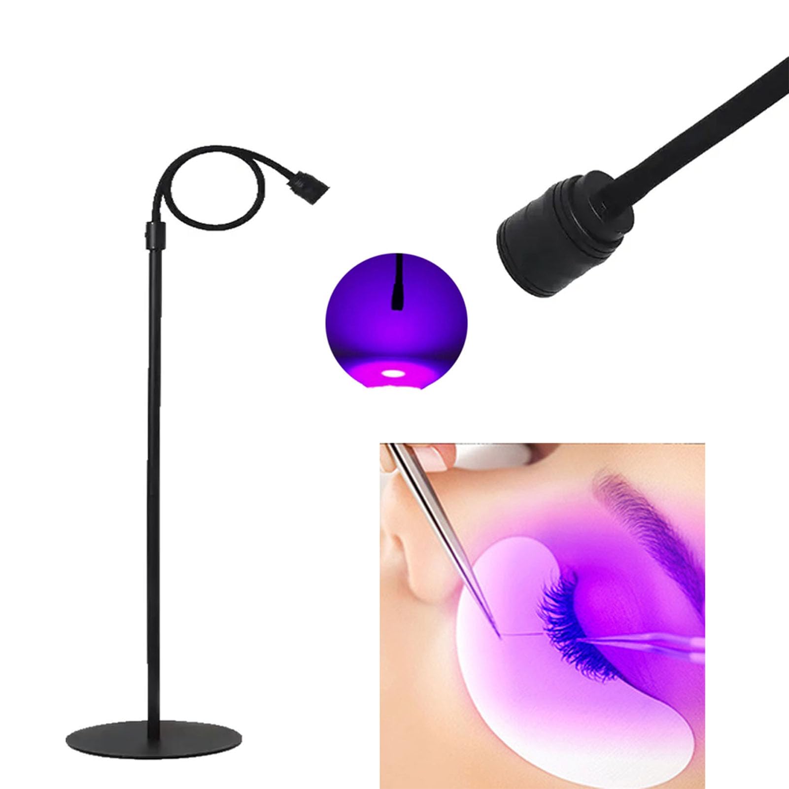 Lámpara UV para Extensiones de Pestañas, Luz UV con Control de Pedal, Luz de Uñas de Gel UV para Piso, Cuello de Cisne Giratorio de 360°, Luz de Curado de Uñas UV, Luz (Enchufe