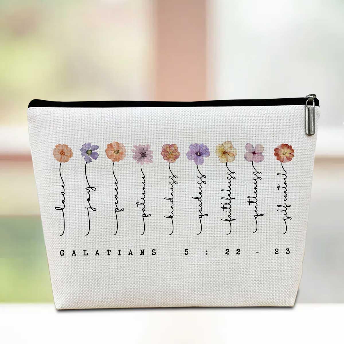 Christian Gifts for Women, Inspirational Makeup Bag Travel Pouch, Floral Bible Verse Lined Cosmetic Bag Toiletry Bag, Christmas Birthday Religious Gifts for Women Girls Sisters Coworker Makeup Pouch