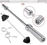 Vista 5 de KINGC Barra olímpica de 5 pies de 60 pulgadas con rosca cromada estándar sólida con agujero de 2 pulgadas y collares de anillo para gimnasio