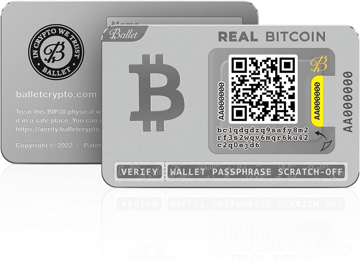 Ballet REAL Bitcoin – Cold Storage Wallet Card | Zero Electronics, No Seed Phrase | BIP38 Encrypted Stainless Steel | 1,000+ Coins
