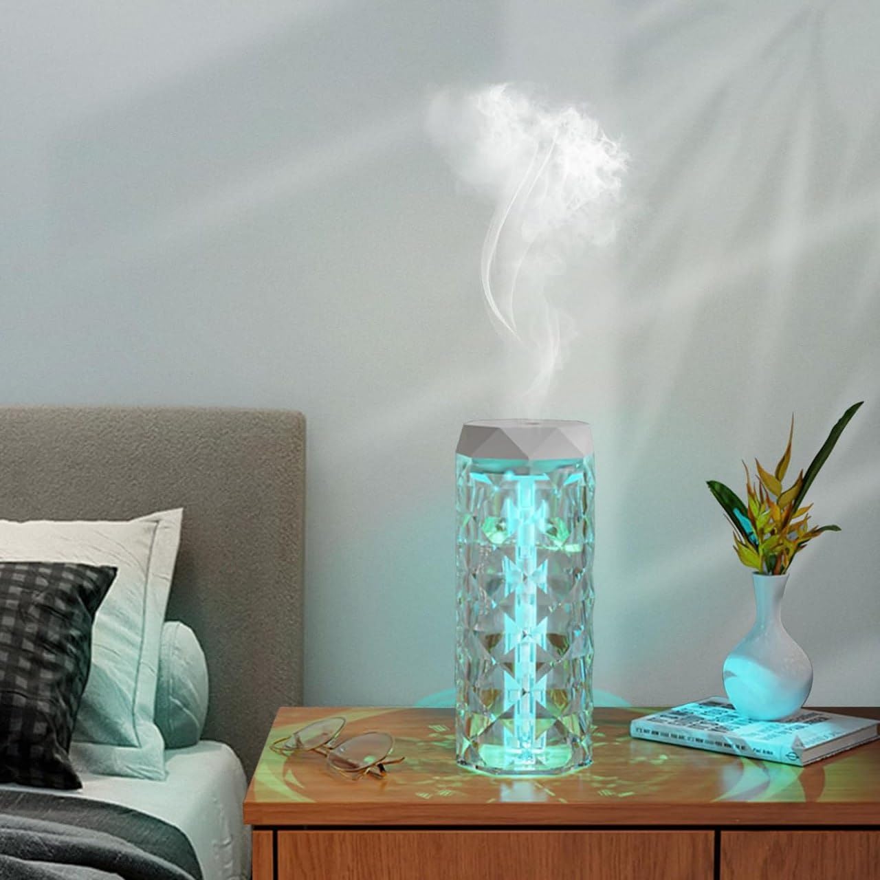POPLEY CRYSTAL Humidifier for Room Cool Mist Aroma Air Diffuser LED Crystal Acrylic Colorful Rose Light Effect Fragrance 7 Colors Touch Night Light Humidifier for Home, Office, Bedroom(Pack of 1)