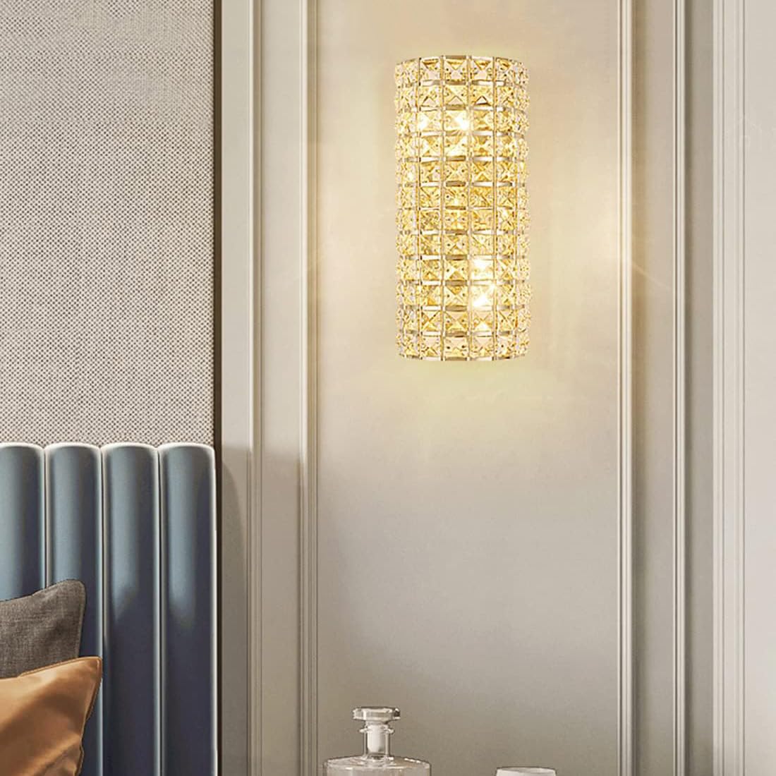 KBUUKYYXouy Long Crystal Wall Sconce Modern Indoor Luxury Hallway Wall Light Linear Bathroom Vanity Light Fixture Hardwired Vintage Gold Wall Mounted Lamp for Living Room Bedroom Farmhouse Bedside