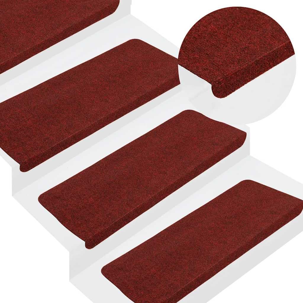 Stufenmatten Selbstklebend 15 Stück 65x24.5x3.5 cm Rot Treppenstufen Matten, Teppich Innen für Treppen, rutschfest Stufenmatten Treppenteppich