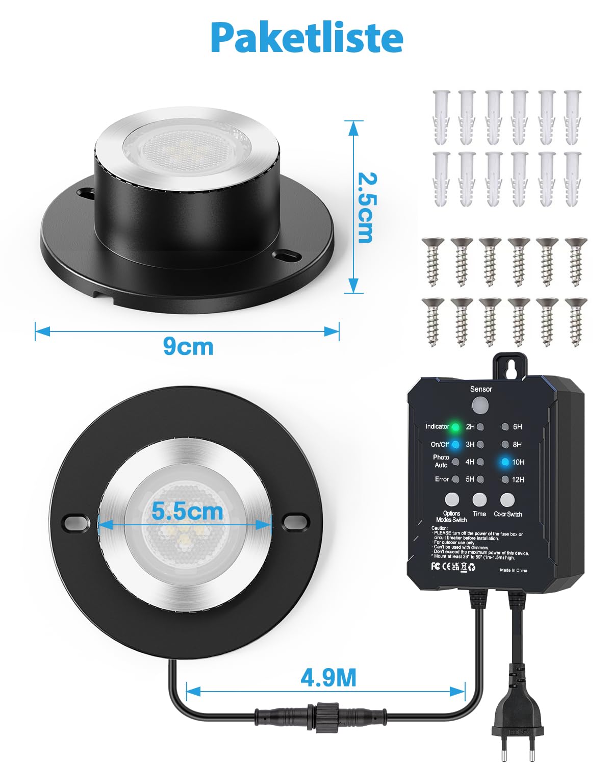 HIBOITEC LED RGB Teichbeleuchtung IP68 Wasserdicht mit Photozellensensor und Timer Niedervolt Transformator