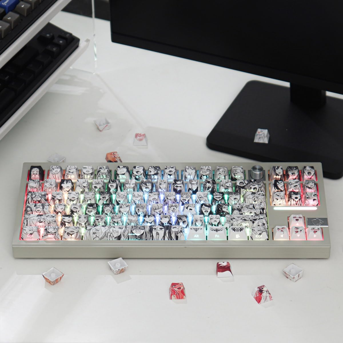 Gliging Shine Through PBT Keycaps - Side Print Dye-Sub OEM Profile 134keys Keycap Japanese Anime Keycaps Set for Cherry Mx Gateron Kailh Switch Mechanical Keyboard (Anime Keycap)