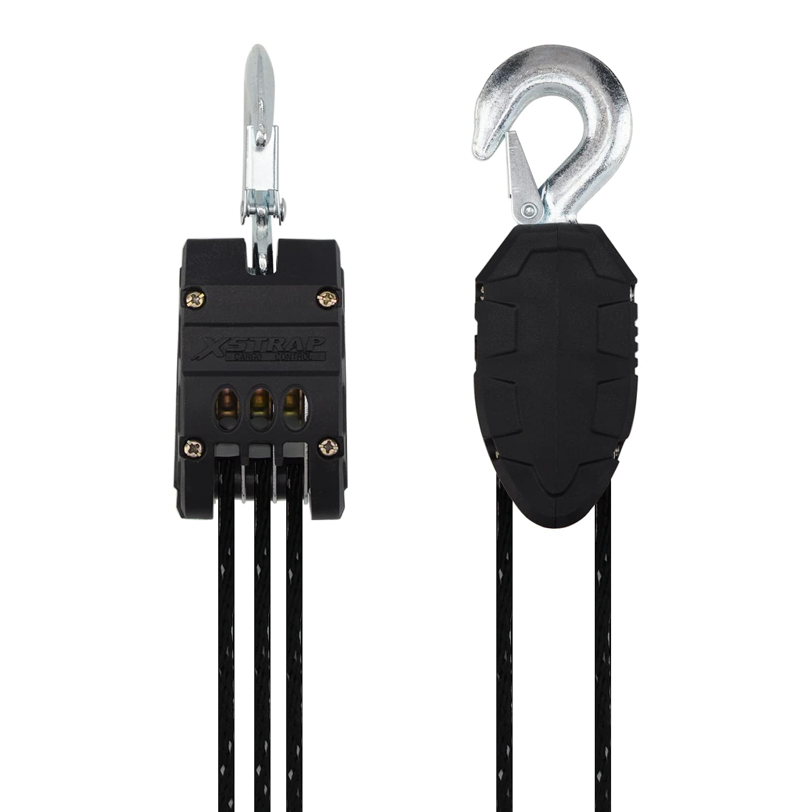 XSTRAP - Polipasto de cuerda de 50 pies, sistema de polea de bloqueo y aparejos para levantar objetos pesados, resistencia a la rotura de 2000 libras con 2 bucles suaves (negro mejorado)