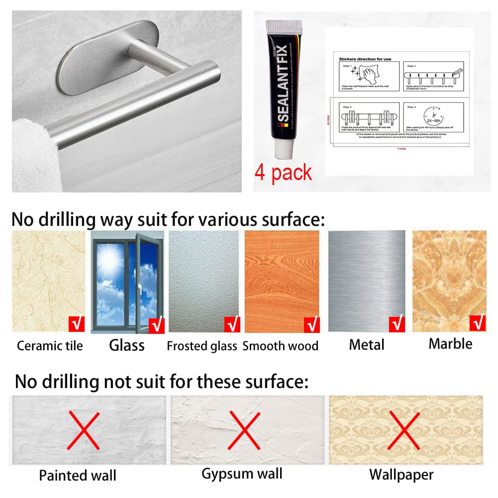 Set di Porta Asciugamani Bagno Adesivo, 7 Pezzi Accessori in Acciaio Inossidabile d'argento da 16 Pollici