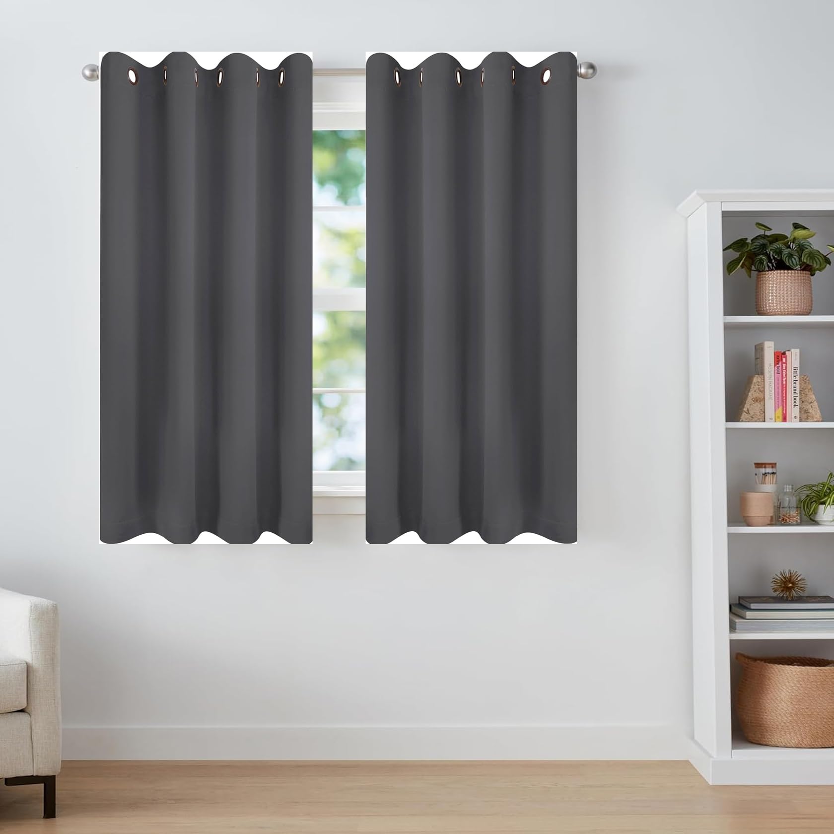 LIJIAO Blackout Curtains for Bedroom 2 Panels 90 x 130 cm Thermal Insulated Energy Saving Thermal Modern Decorative Curtains with Eyelet for Classical Bedroom, Dark Grey