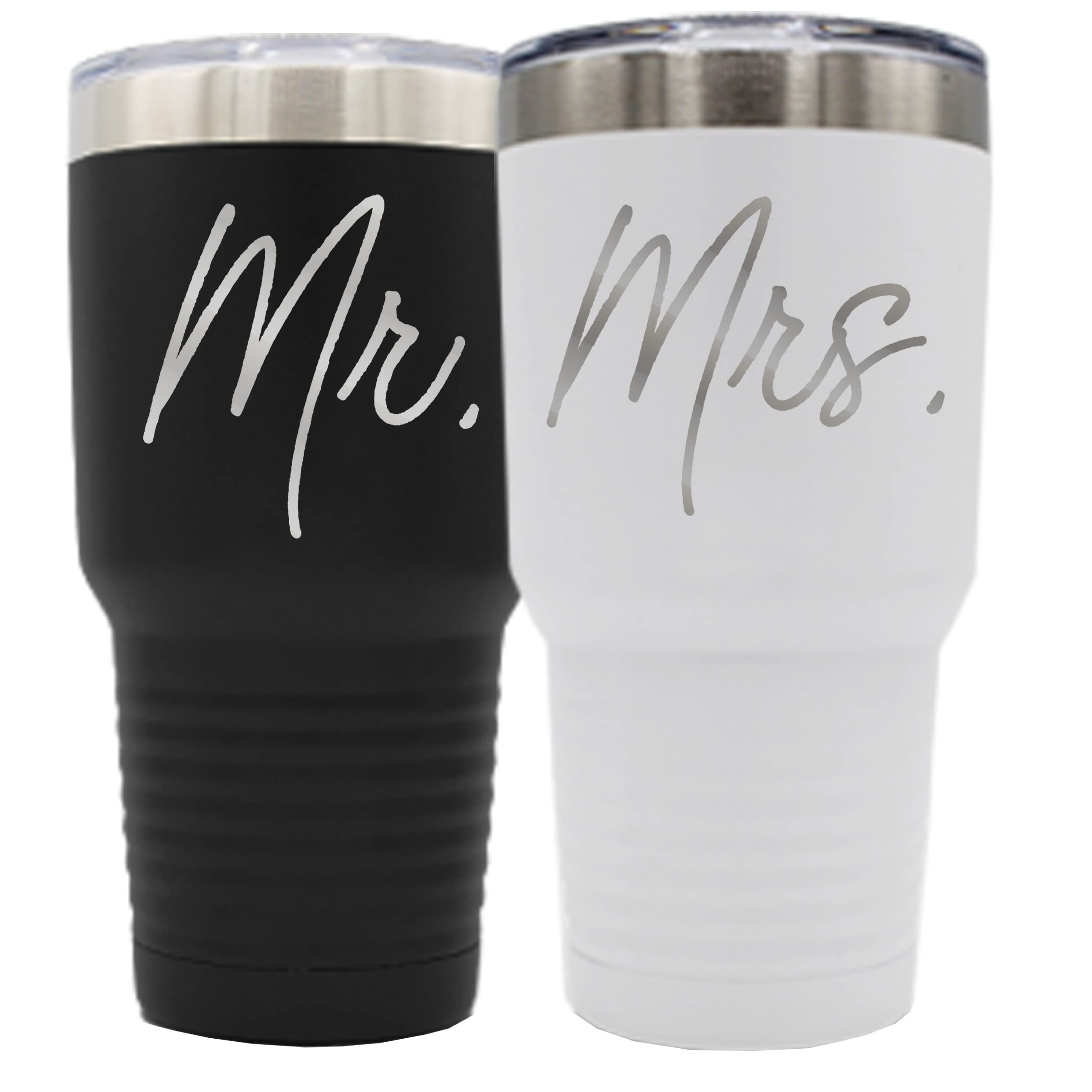 My Personal Memories Mr and Mrs Set of 2 Stainless Steel Powder Coated Double Wall Vacuum Insulated Travel Tumbler (Black Mr White Mrs 30 oz Set of 2)