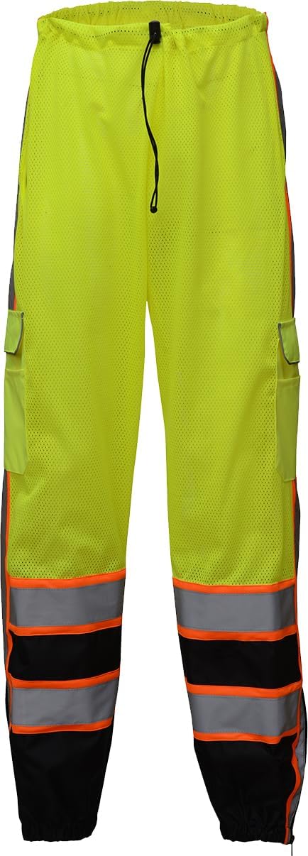 GSS Hi Vis Safety Overalls for Men Reflective Safety Work Rain Pants ANSI Class E Bib Waterproof Rip-Stop Workwear