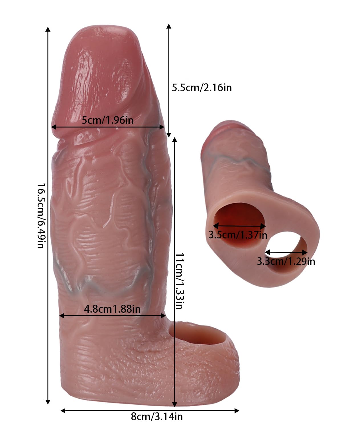 Guaina Fallica Realistico, Guaina Pene per Uomo, Estensore Allunga Prolunga Pene Indossabile Uomo, Allungamento del Pene Maschile, Sex Toys Sessuali per Uomini Sexytoysys Coppia (6.49IN)