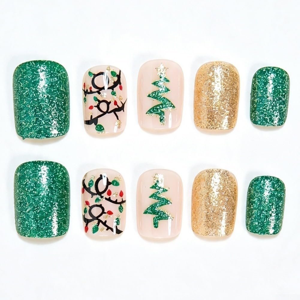 Uñas Falsas Resina ABS Base Nude con Purpurina