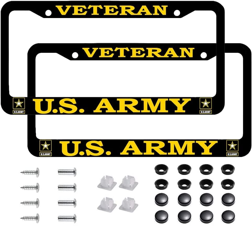 2 PCS for US Army Veteran License Plate Frames Matte Black Aluminum Veteran License Plate Holder License Plate