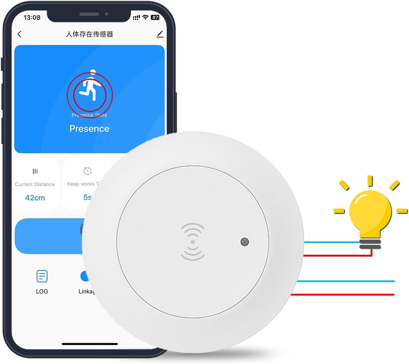 Haozee Human Presence Sensor,2.4 GHz Wi-Fi Required,Smart Mmwave Radar Presence Sensor with Light Switch,Auto-On/Auto-Off,No Hub Needed,for Home Security Home Automation