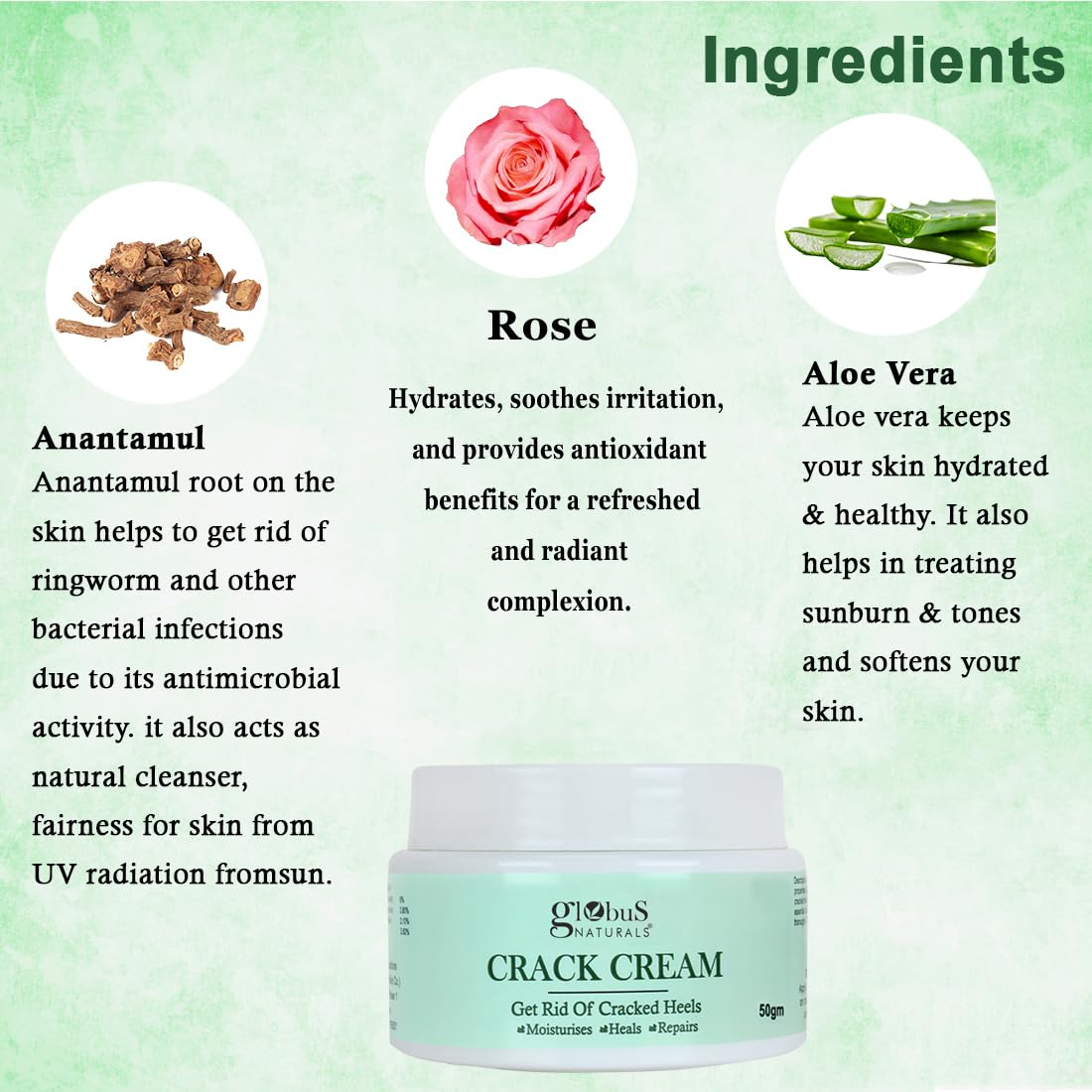 Globus Naturals Cracked Heel Repair Cream Enriched with Aloevera, Neem, Anantmool for Dry & Cracked Feet β Foot Balm for Smooth Heels, Heel Fissure Treatment, Intensive Foot Care Cream 50g 1