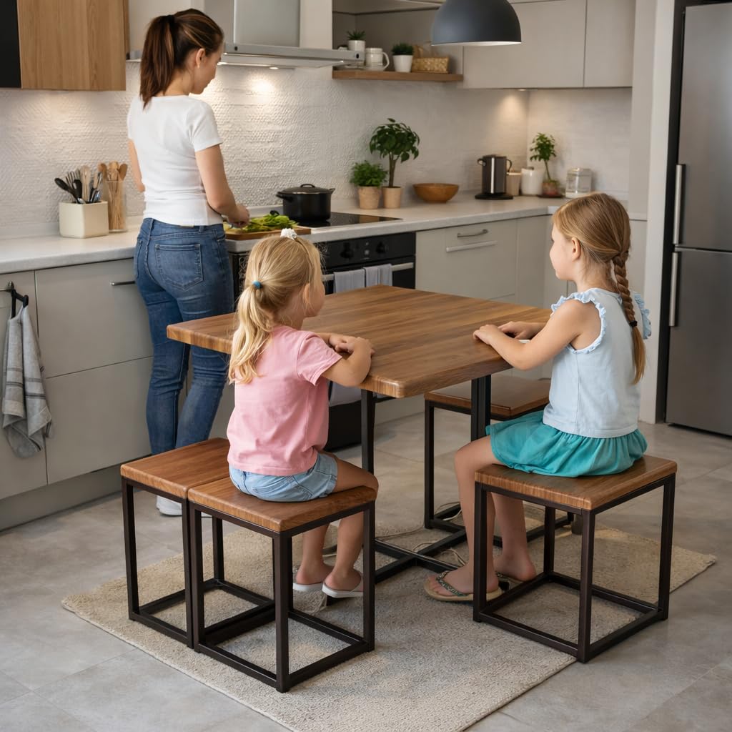 yelloo - Tavolo Bar con Sgabelli Salvaspazio, Angolo Bar per Casa, Tavolino Bar uso Interno, Ideale per Birreria, Pizzeria, Perfetto per Arredare Casa con Stile (Assisi - Tavolo + 4 Sgabelli)