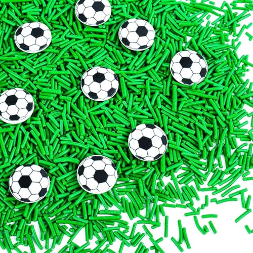 Image of Edible Soccer Sprinkles, Green Jimmies and 10Pcs Soccer Ball Candy Mix | World Cup Celebration, Sports Themed Birthday Party Baking, Cake Decorating, Cookies Decorations, Cupcake Toppers