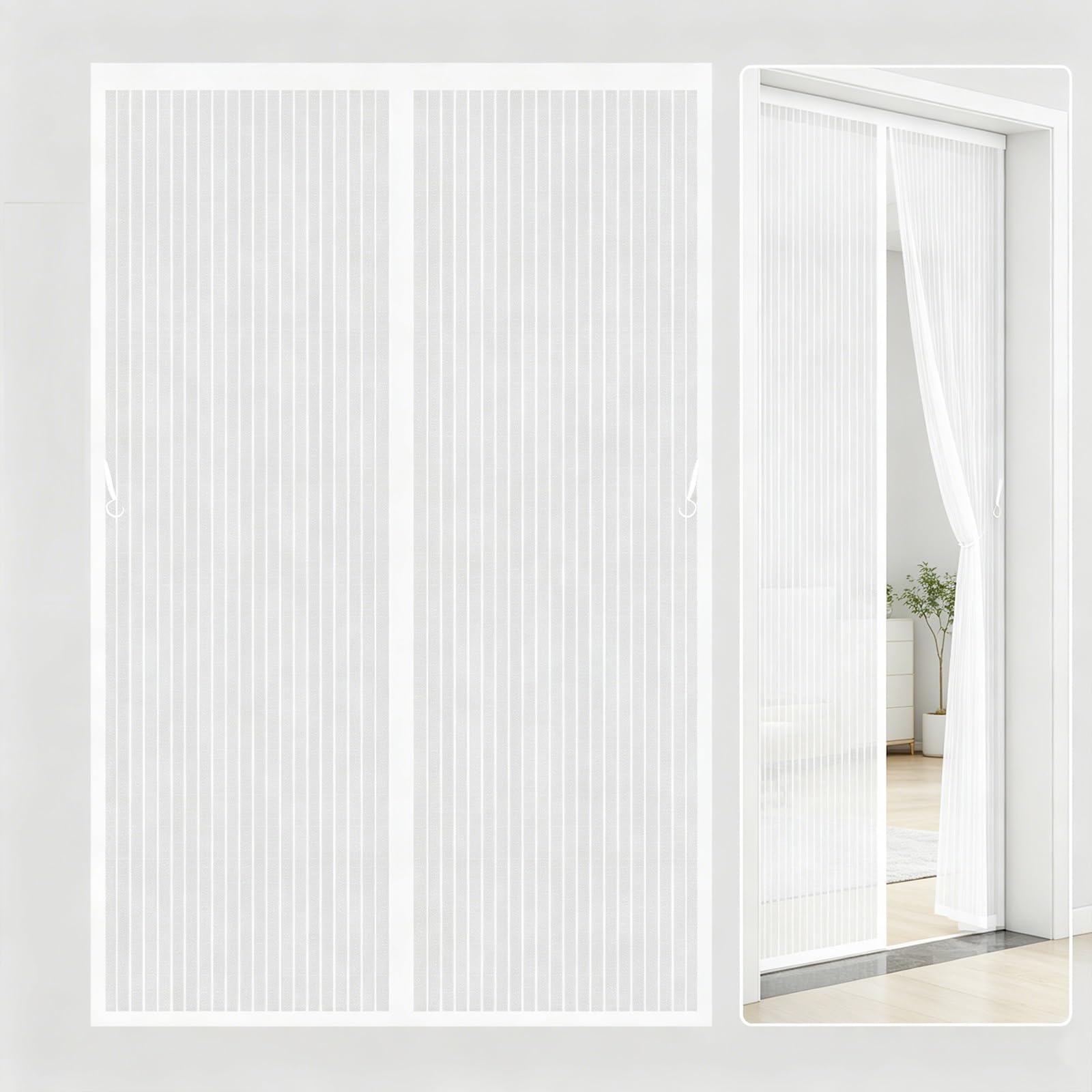 Fly Screens Doors 135 x 215 cm Curtain, Heavy Duty Self-Sealing Mesh, Door Screen Automatically Closes Fly Screen for Doors for Front Sliding, White