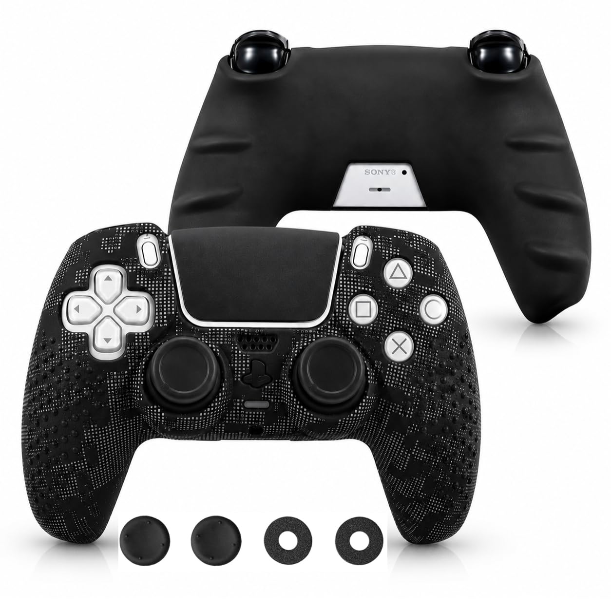 Meyaar for PS5 Controller Cover Case, Anti-Slip Silicone Cover Skin Compatible with PS5 Dual Sense Controller with Thumb Grip Caps, Controller Sticker (Camo Black)-image-40