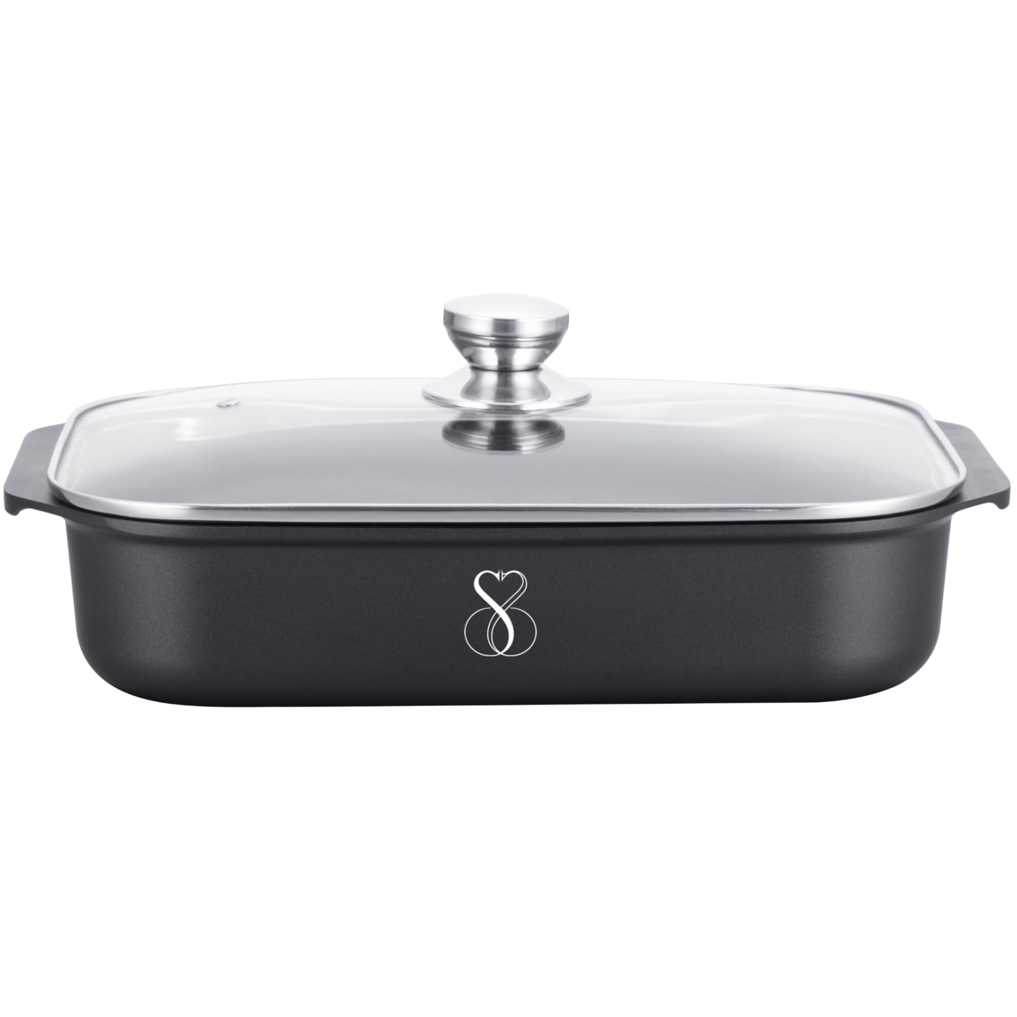 Stone&Stone Plat à Four Antiadhésif 34x8 cm Rectangulaire, Plat à Gratin Plat Lasagnes avec Revêtement Céramique Allemand Greblon Pour Induction Gaz et Four Sans PFAS PFOA PTFE + Couvercle Spatule