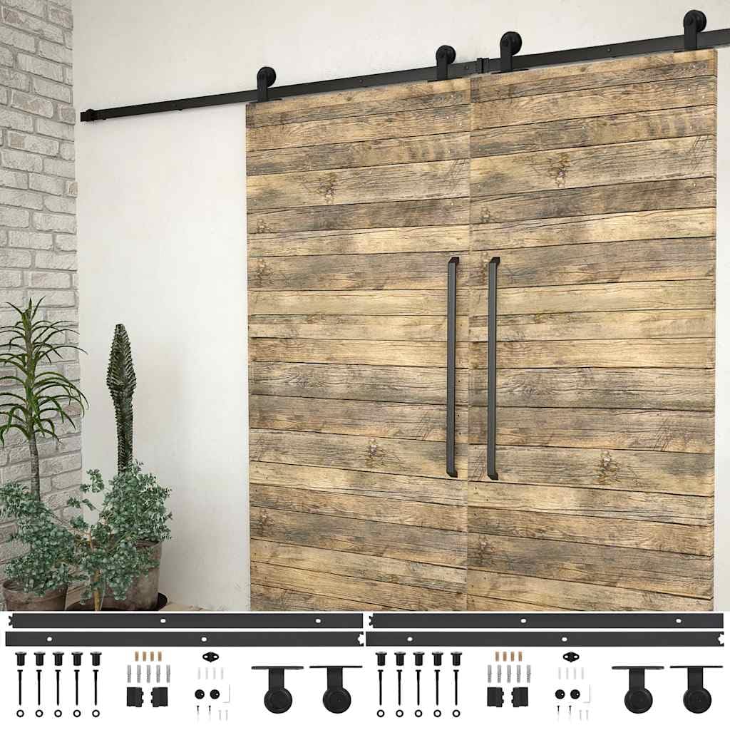 Kit de rieles para puertas correderas, 2 piezas, 200 cm, acero negro