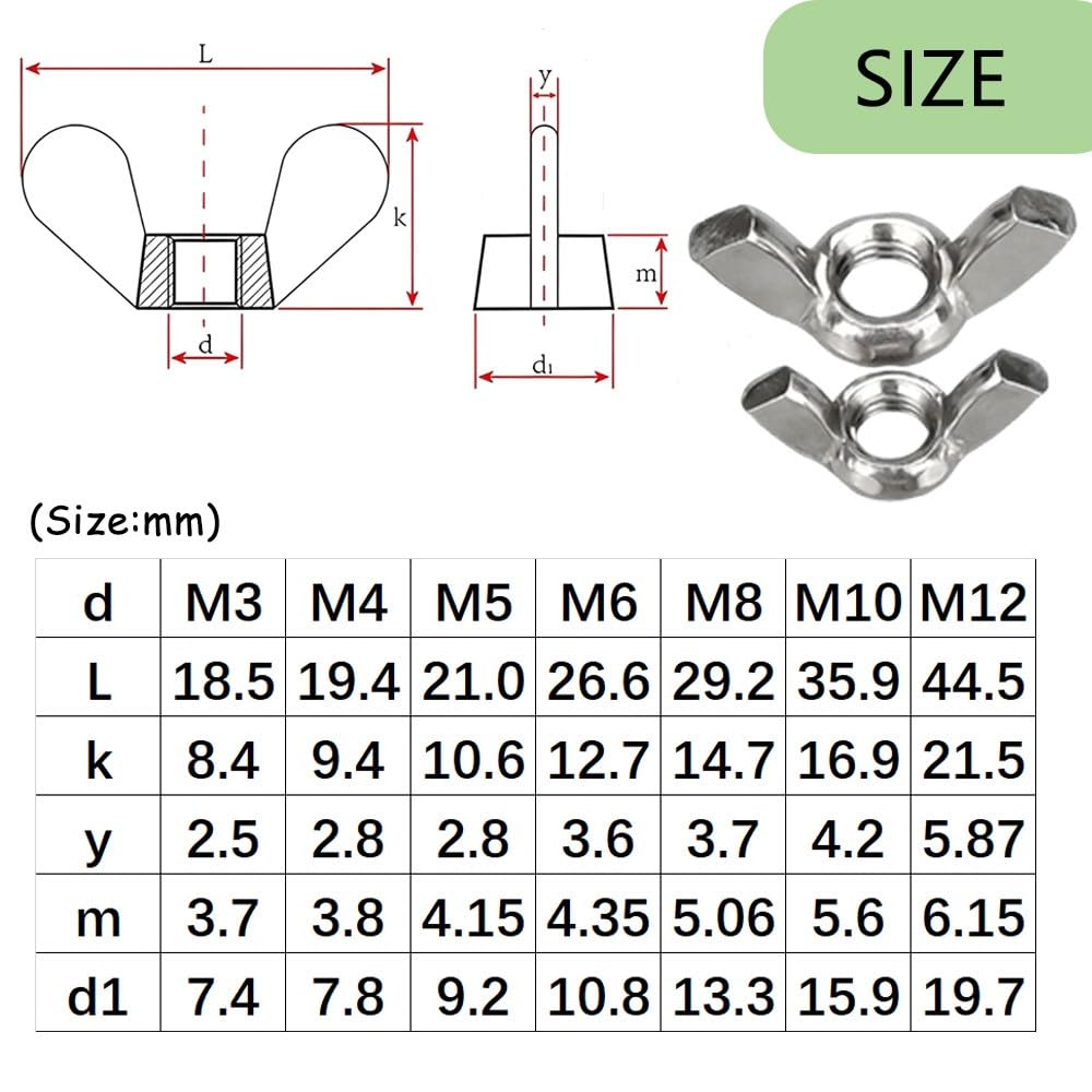 10 Pezzi M6 Dado a Farfalla - Dado Ad Alette Dadi ad Alette in Acciaio Inox 304 Dadi a Galletto per Fissaggio Fai da te Fasteners Hardware Forma di Farfalla
