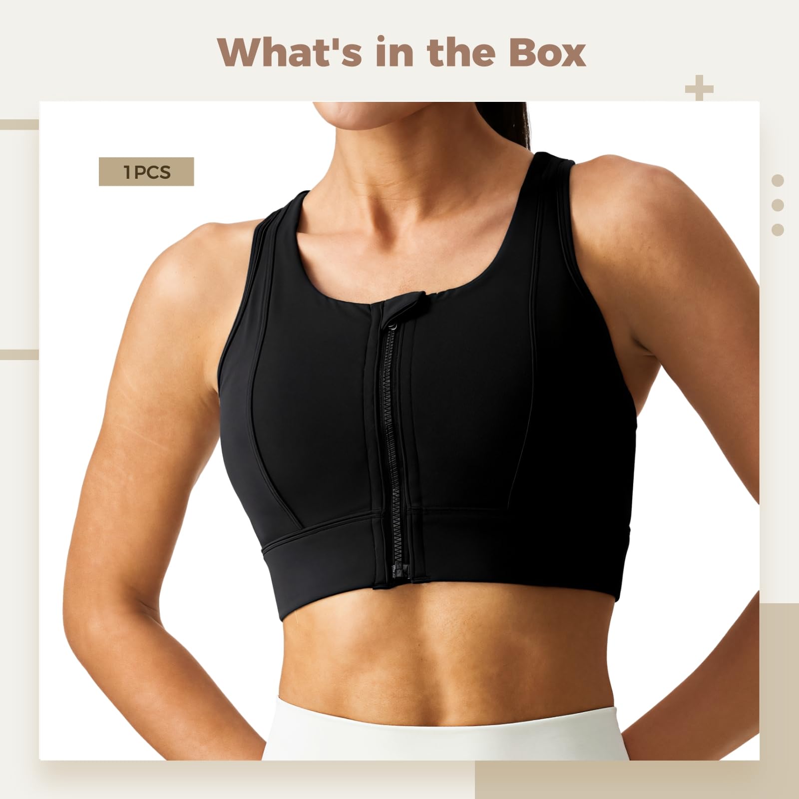 Biustonosz sportowy z zapięciem na zamek błyskawiczny z przodu, dla kobiet, spandex + wysoce elastyczny nylon, szerokie ramiączka i bezszwowa konstrukcja, Xxxl, idealny do dużych rozmiarów