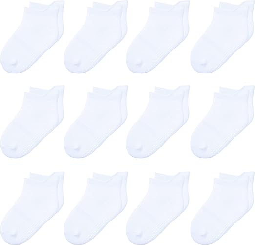 12 Pack Non Slip Kids Toddler Baby Socks with Grips 1-7 Years Boys Girls Cotton Ankle Socks Multi Colors